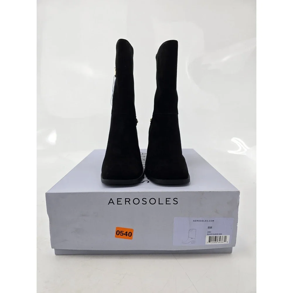 Aerosoles Oro Mid-Calf Boots Womens 8M Black Suede Block Heel -New